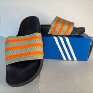 Adidas Gray and Orange Slides - Navy sole